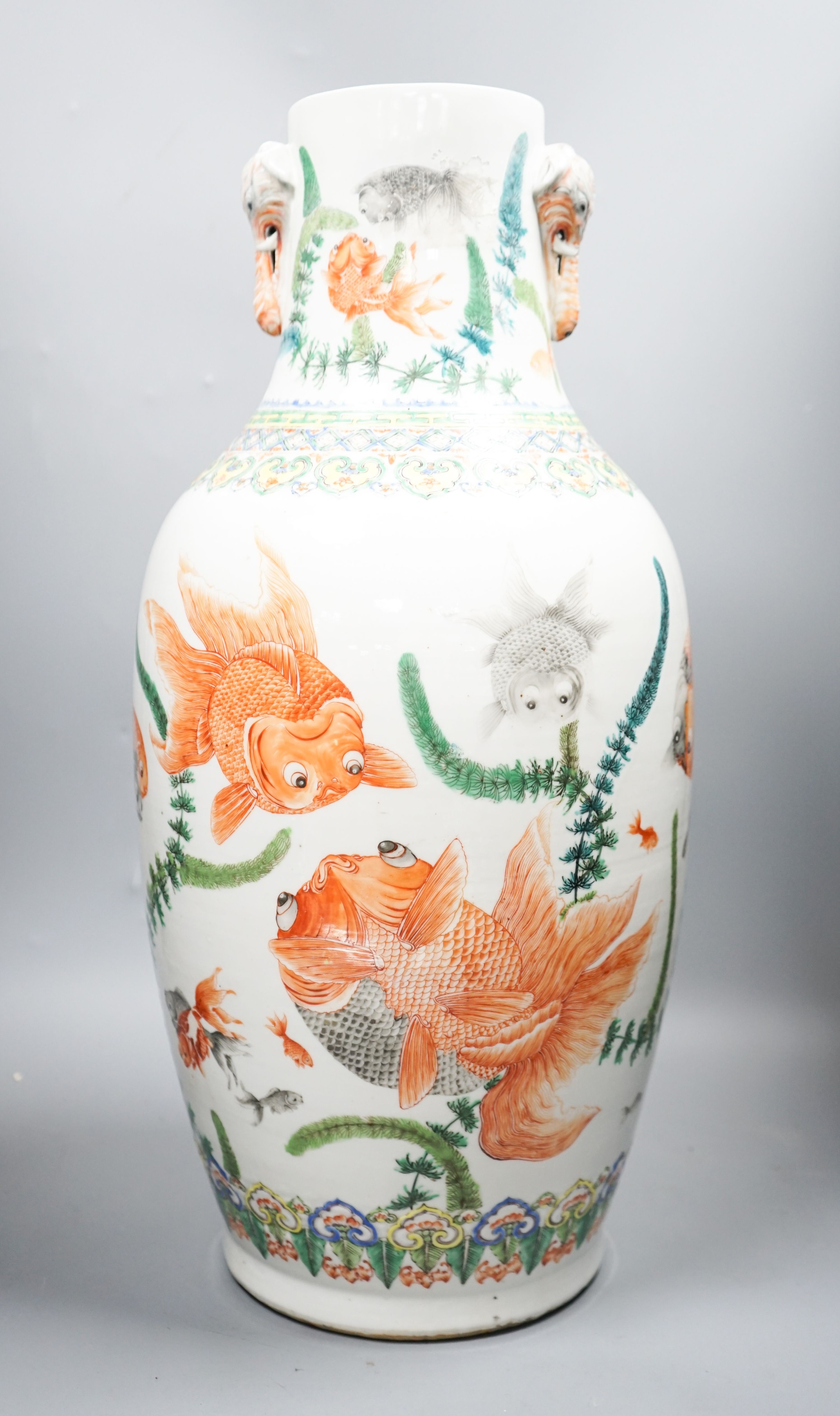 A large late 19th century Chinese famille verte ‘goldfish’ vase, 52.5 cm high